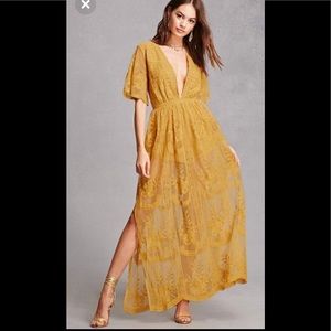 Honey Punch Lace Maxi Dress in Yellow